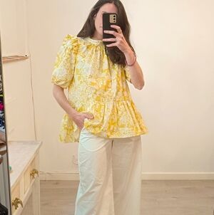Zara Yellow Floral Blouse with Ruffles